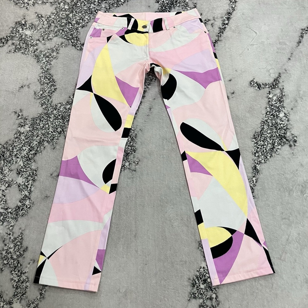Studio Averardo Bessi Womens Sz 8 Pink Geometric Print Straight Leg Pants Italy